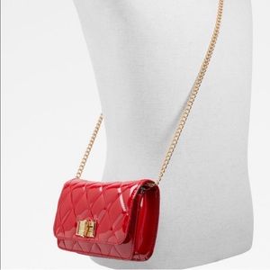 Aldo Grydith quilted patent leather flap crossbody purse - red with gold chain